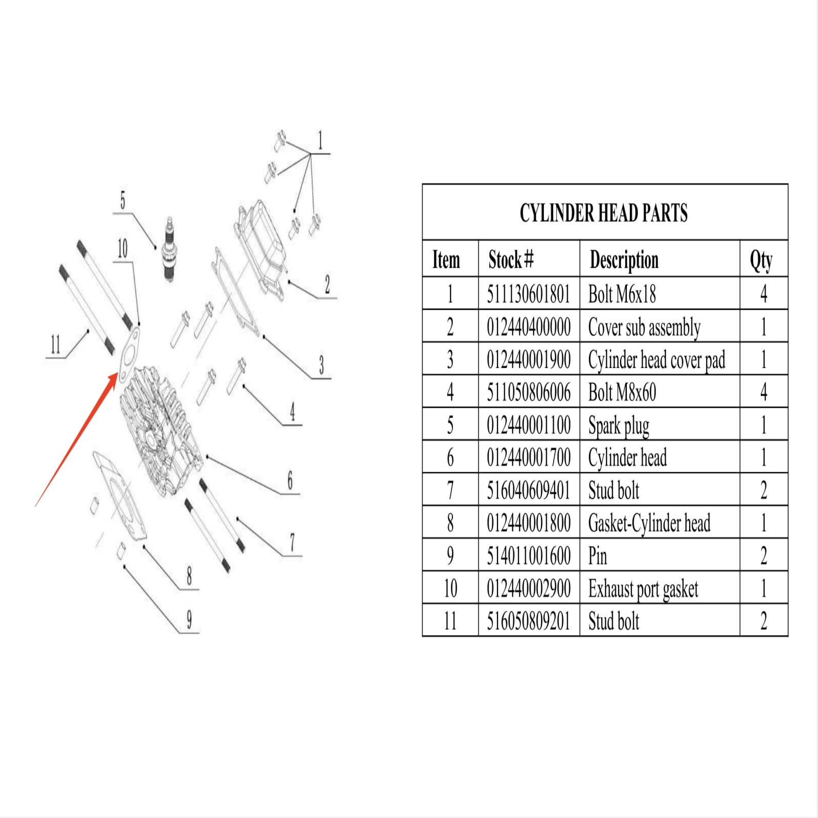 Generator Parts - Exhaust port gasket, Stock #012440002900