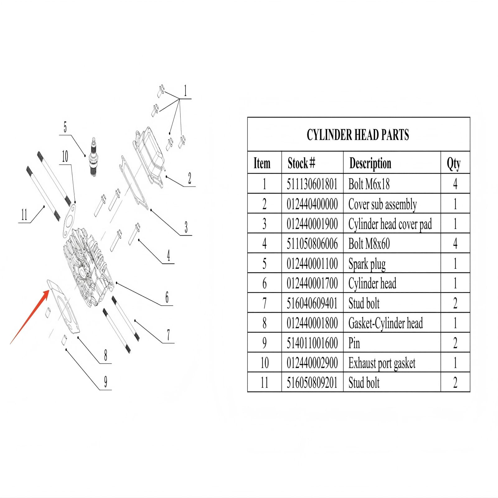 Generator Parts - Gasket Cylinder Head, Stock #012440001800