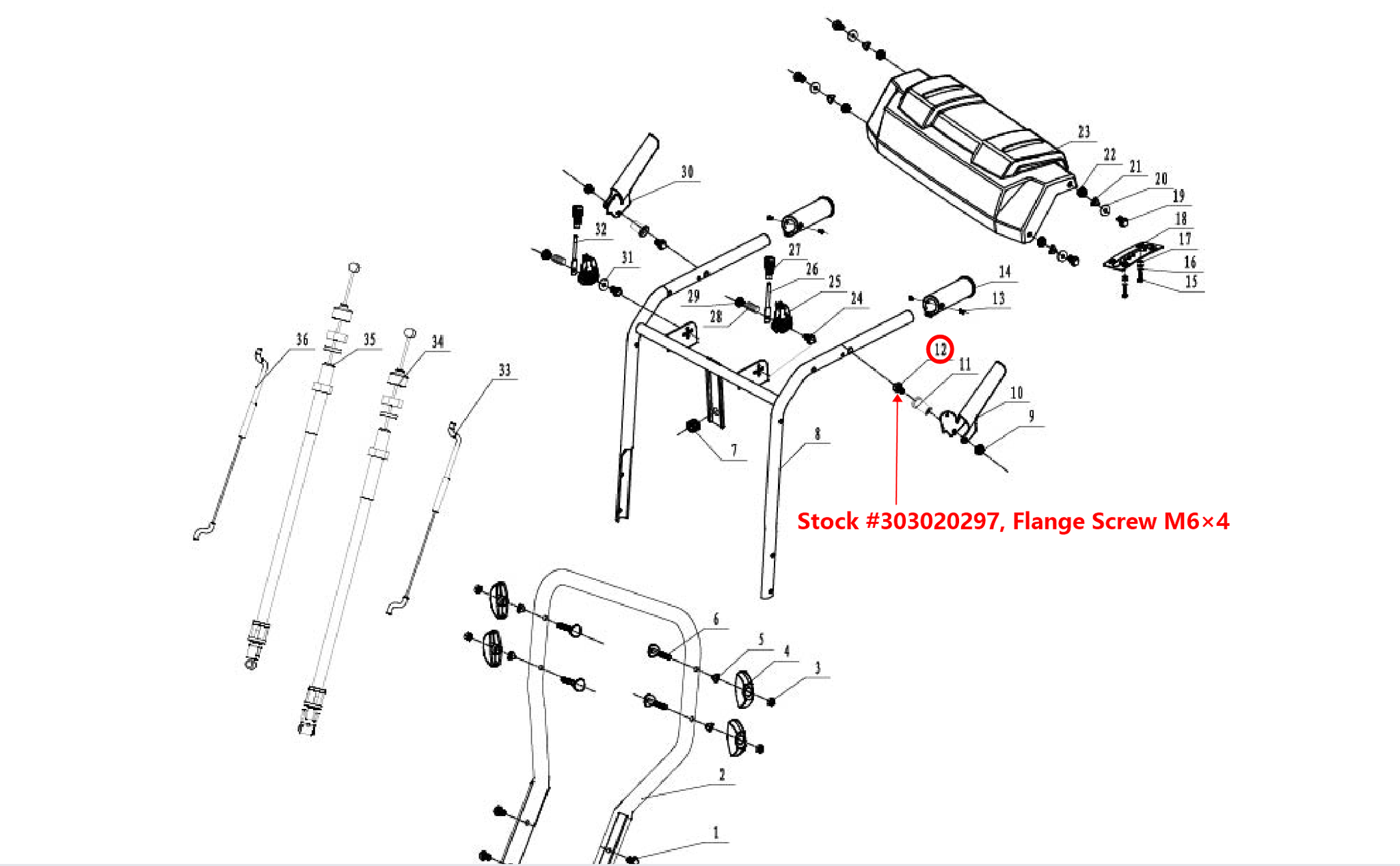 Snow Blower Parts - Flange Screw (M6x40), Stock #303020297