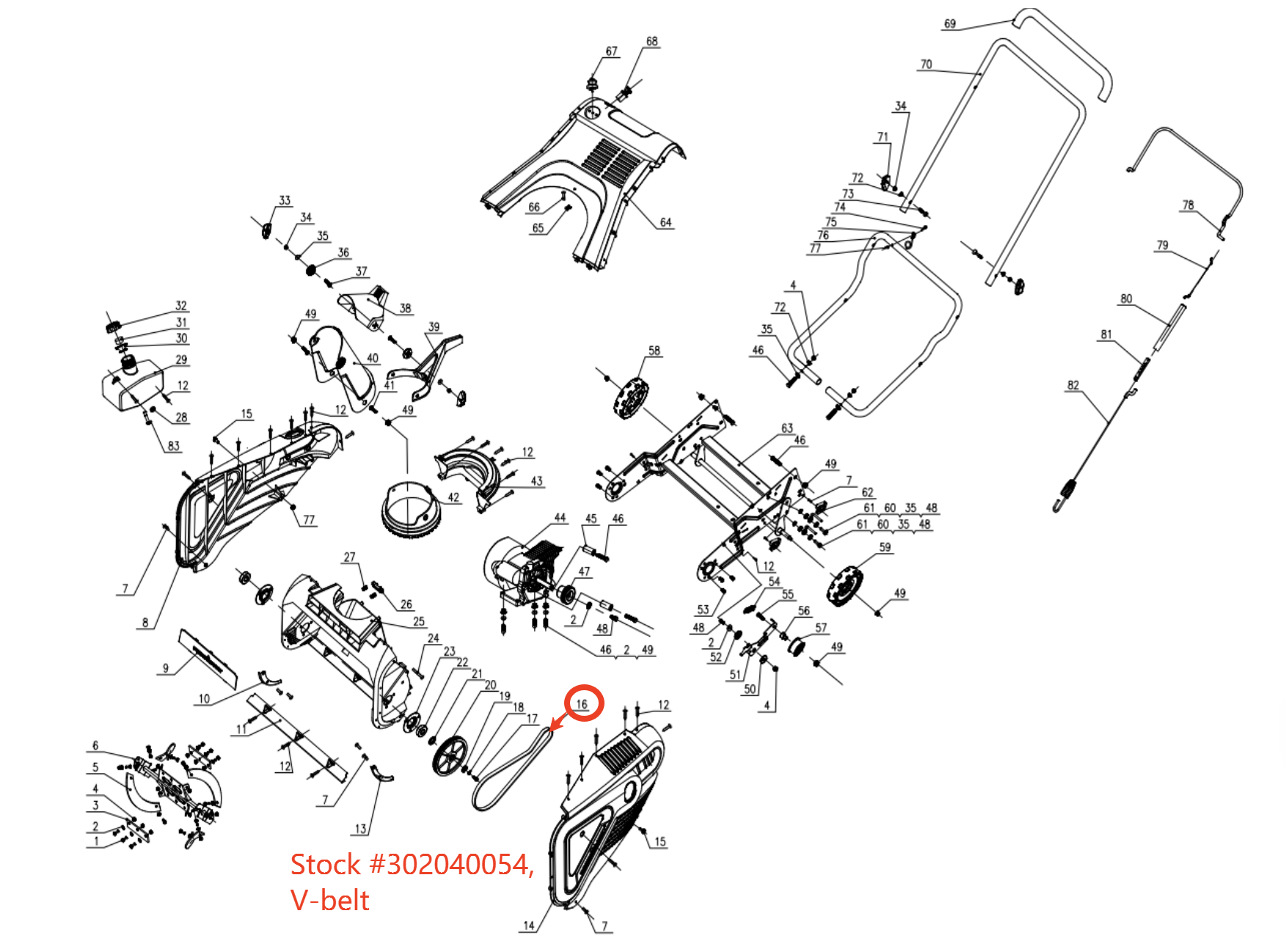 Snow Blower Parts - Auger Belt (880mm) SINGLE-STAGE, Stock #302040054