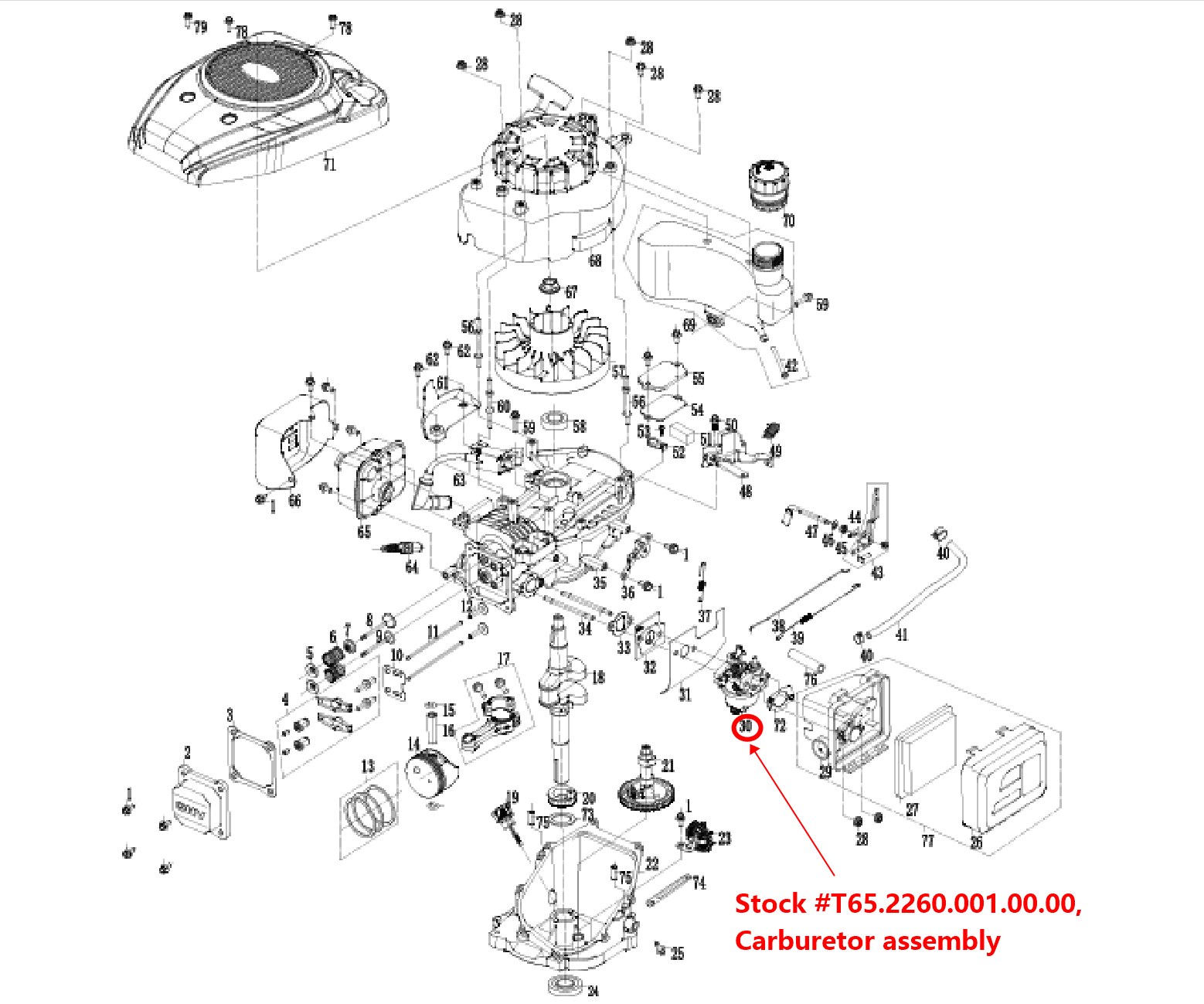 PowerSmart Lawn Mower Parts-161cc Carburetor Assembly, Stock #T65-2260.001.00.00