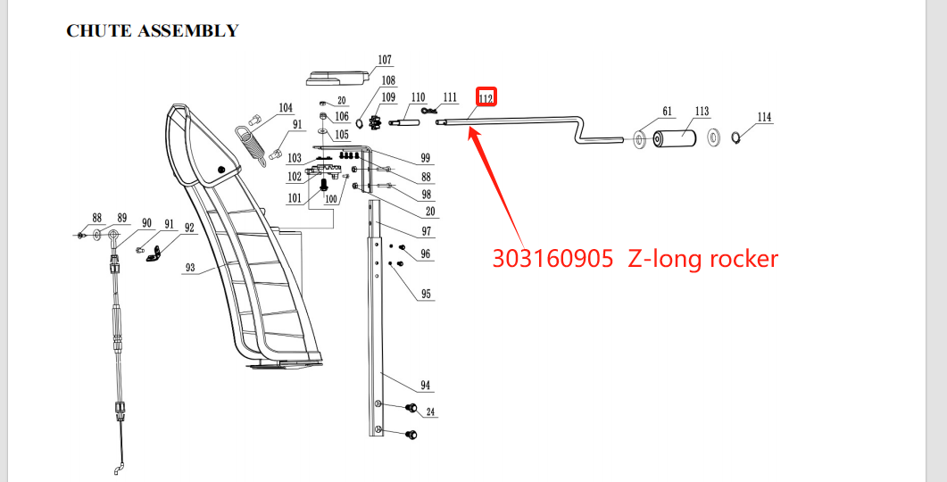 Snow Blower Parts – Z-long rocker, Stock #303160905